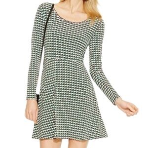 Michael Kors Geometric Print Green & White Fit & Flare Dress Size Small Petite